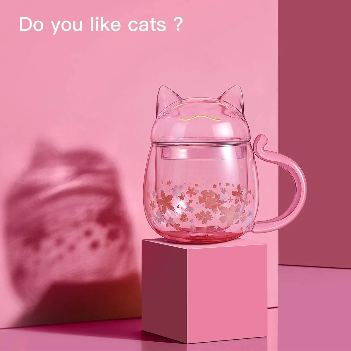 Sakura Cat Glass Cup