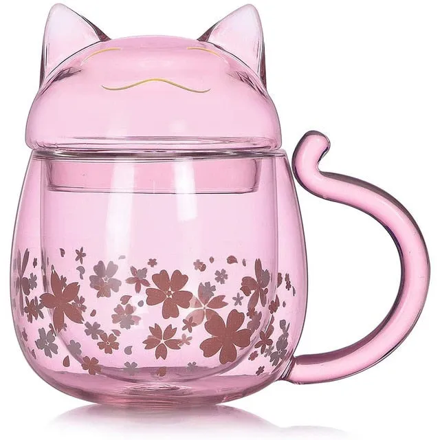 Sakura Cat Glass Cup