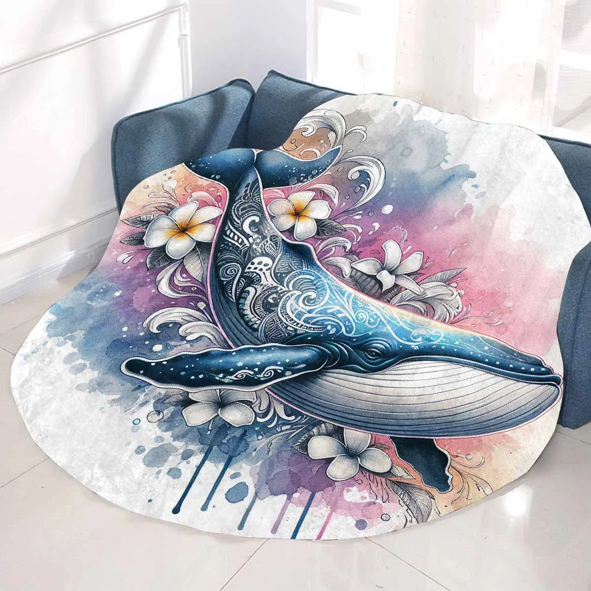 Sea_Animals_Whale_Awd351113  Circular Micro Fleece Blanket 47"