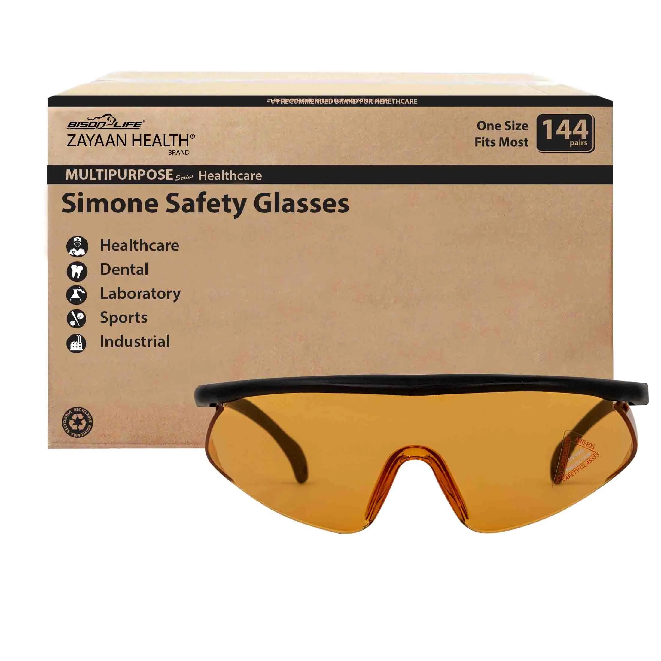 Simone Fully Adjustable Temple Safety Glasses, Anti Scratch-Fog Lens