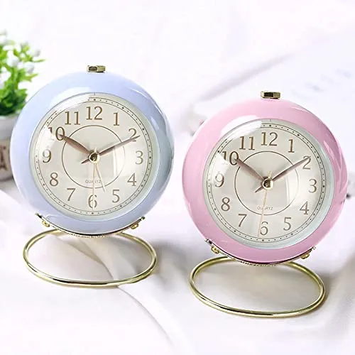 Small Table Clocks, Classic Non-Ticking Tabletop Alarm Clock Battery Operated Desk Decor Clock with Night Light for Bedroom Living Room Kitchen Indoor Decor (Pink)