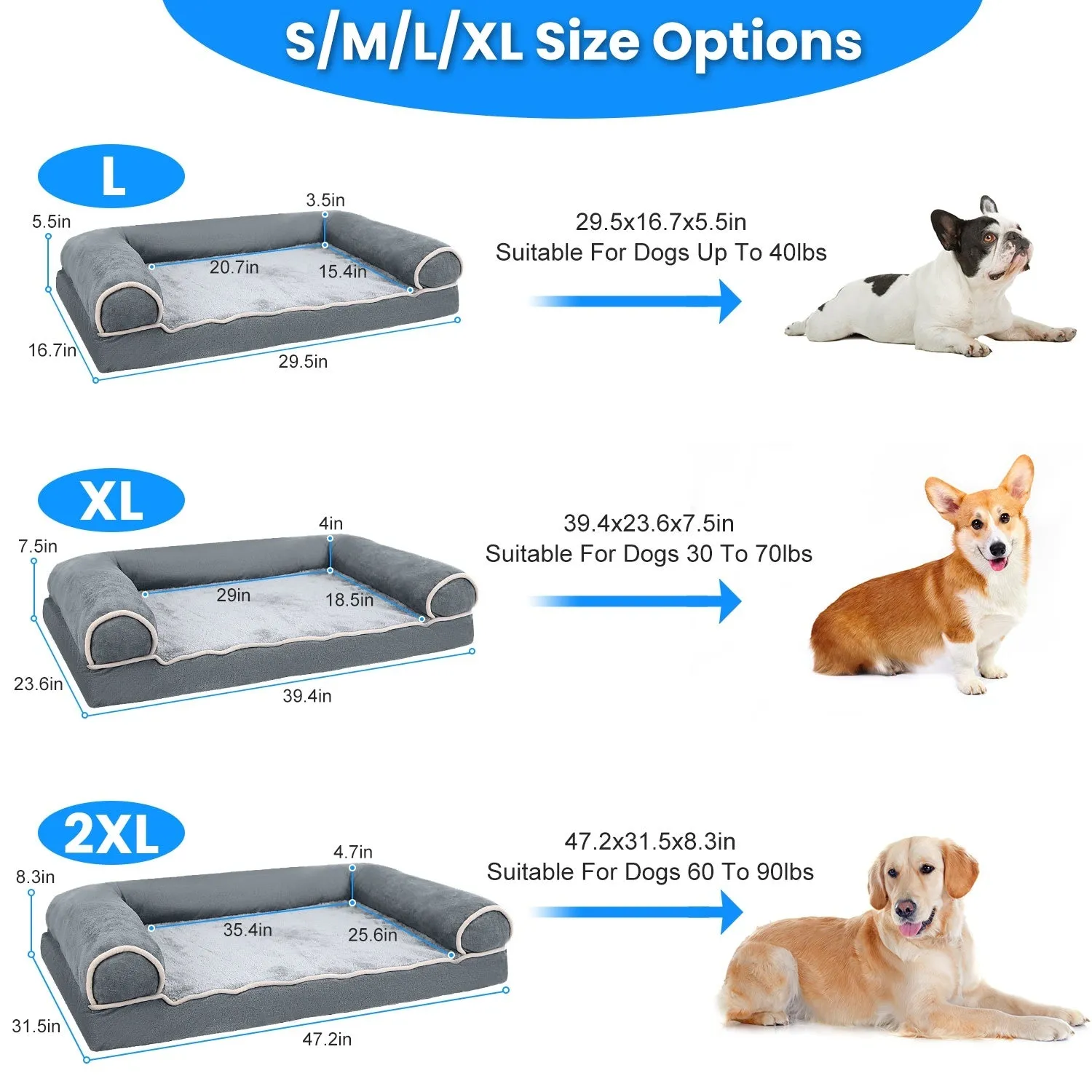 Sofa Bed with Removable and Washable Cover for Large Dogs