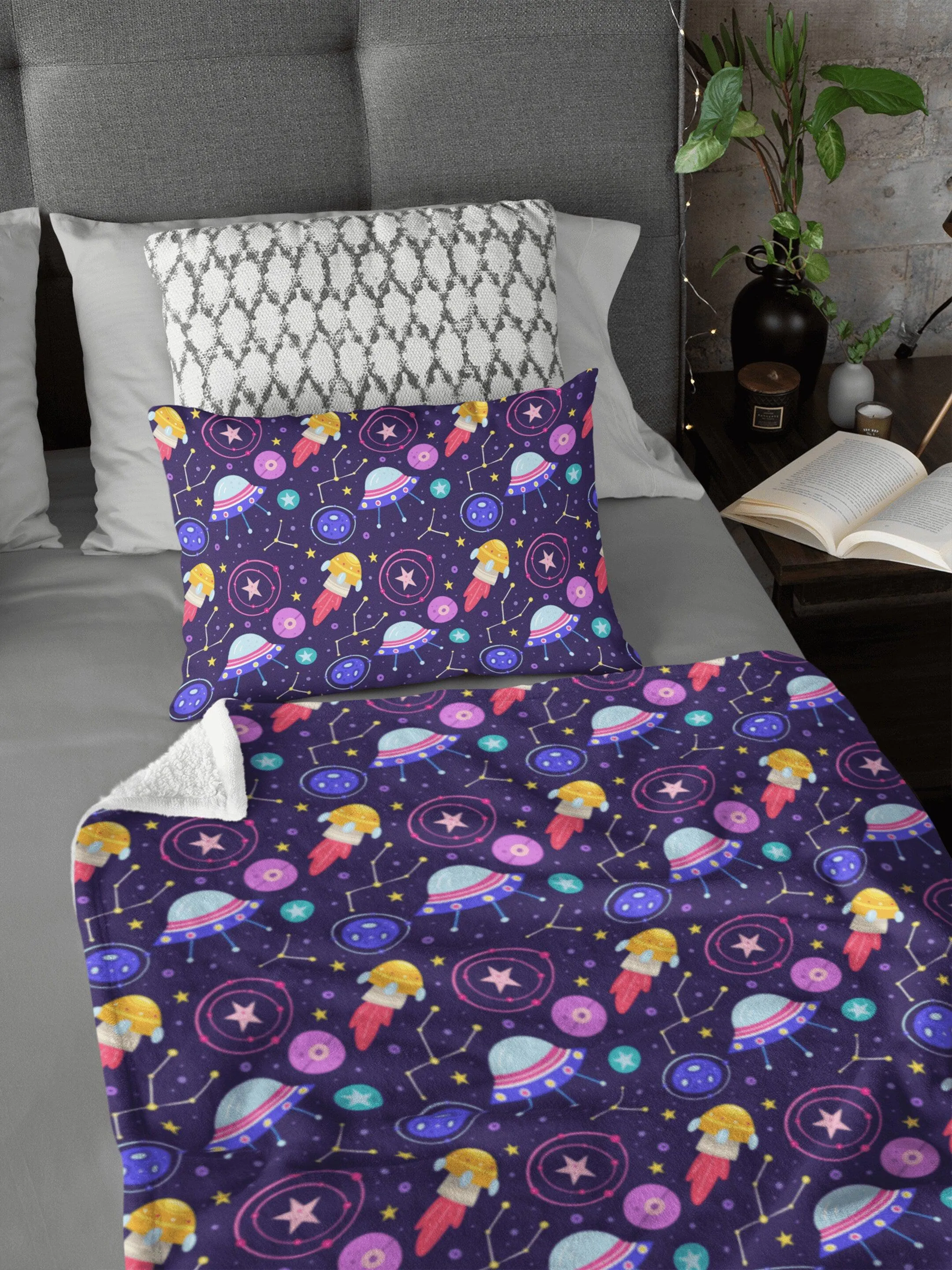 Space Galaxy Stars Spaceship Soft Fluffy Velvet Flannel Fleece Throw Blanket