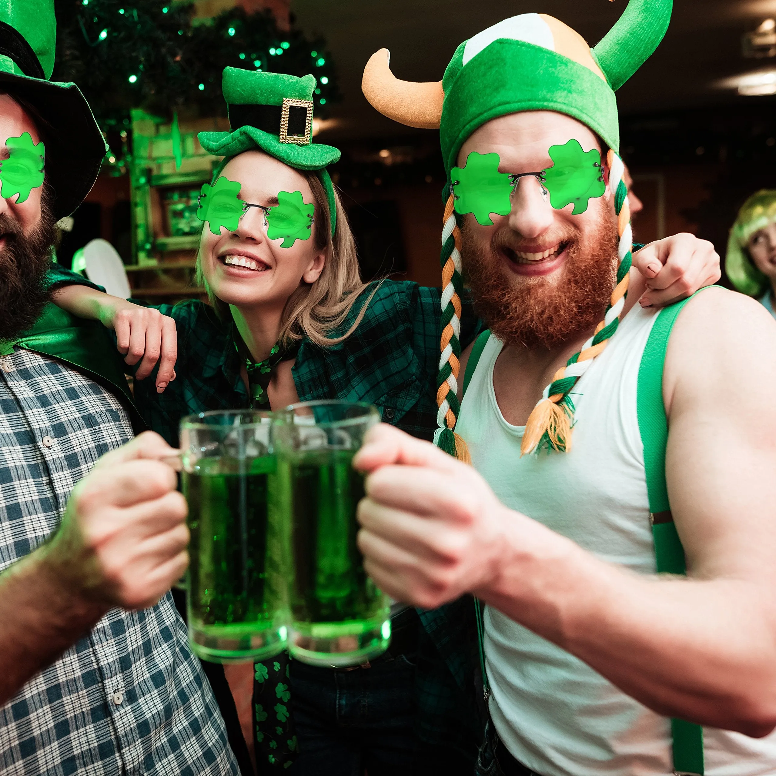 St. Patricks Day Irish Shamrock Leaves Green Leprechaun Costume Glasses, 1 Pair