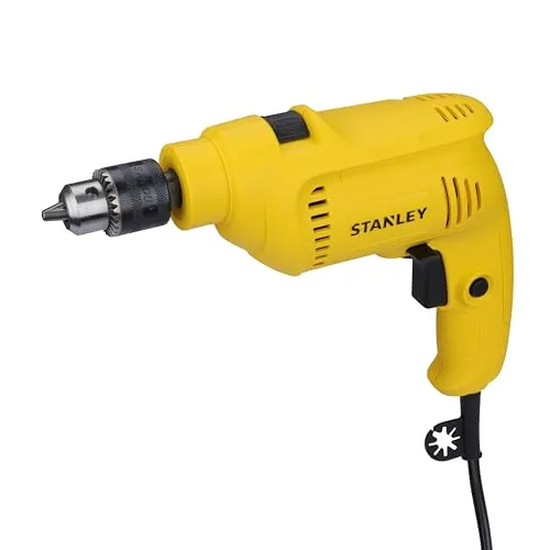 STANLEY SDH550KP 550W 10mm Corded Single Speed Hammer Drill Machine and Hand Tool Kit (120-Pieces) - Includes Hammer Drill, Measurement Tape, Drill Bits, Hammer, 1 Year Warranty, YELLOW & BLACK