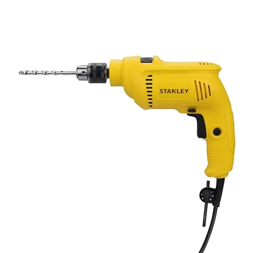 STANLEY SDH550KP 550W 10mm Corded Single Speed Hammer Drill Machine and Hand Tool Kit (120-Pieces) - Includes Hammer Drill, Measurement Tape, Drill Bits, Hammer, 1 Year Warranty, YELLOW & BLACK