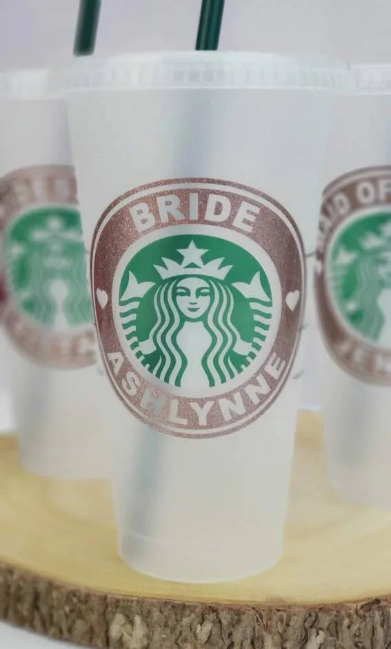 Starbucks Bridal Party Custom Vinyl Decal Starbucks Reusable 24oz Cold Cup