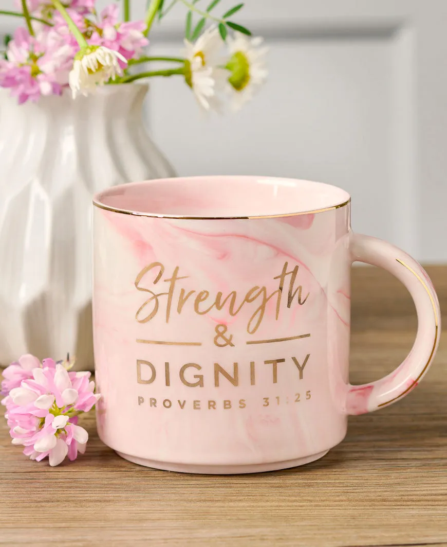 Strength and Dignity Pink Marbled Ceramic Mug