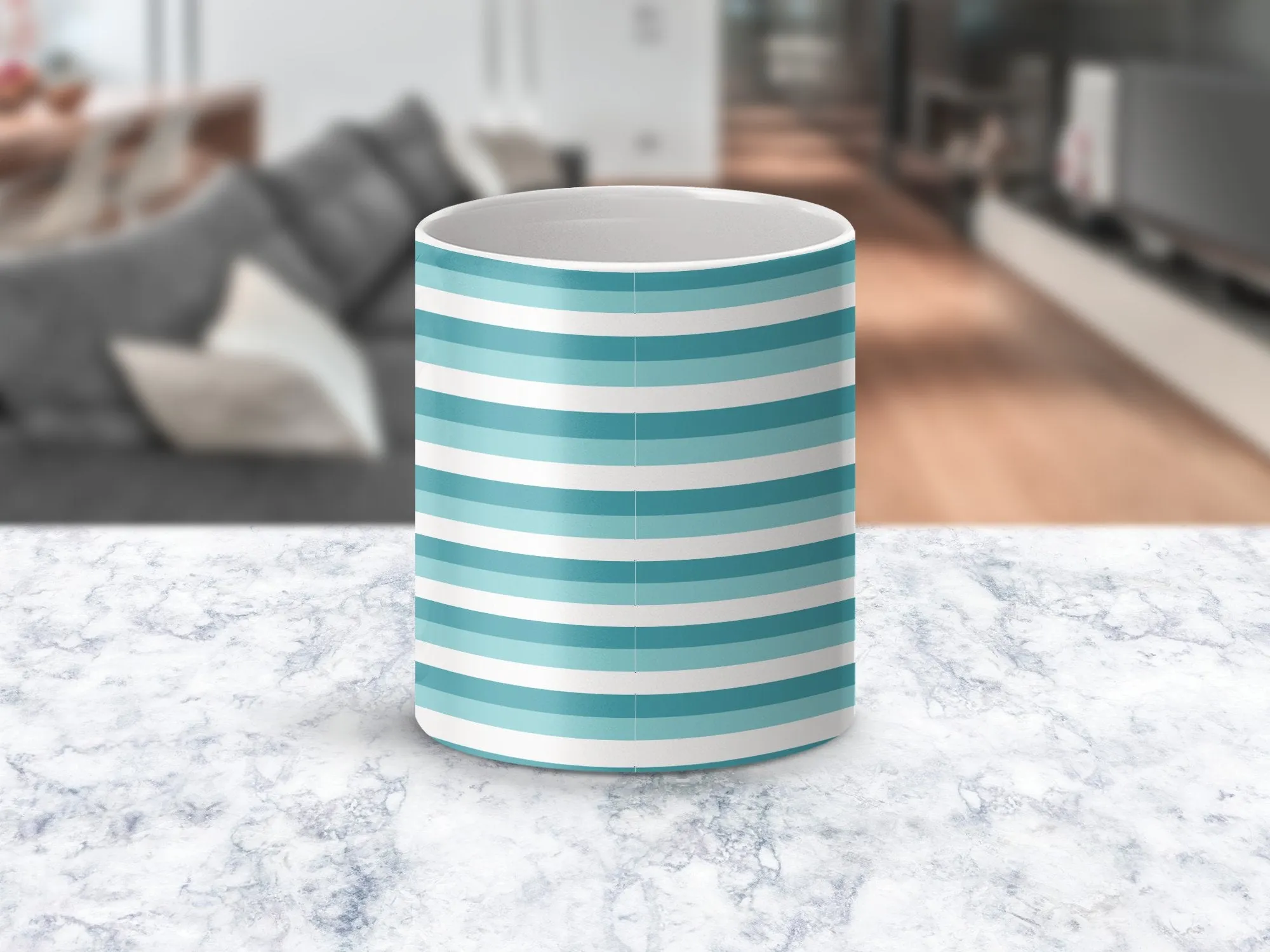 Striped Pattern Mug, Teal and White Horizontal Lines, Modern Coffee Cup, Ceramic Mug for Office and Home, Unique Drinkware Gift