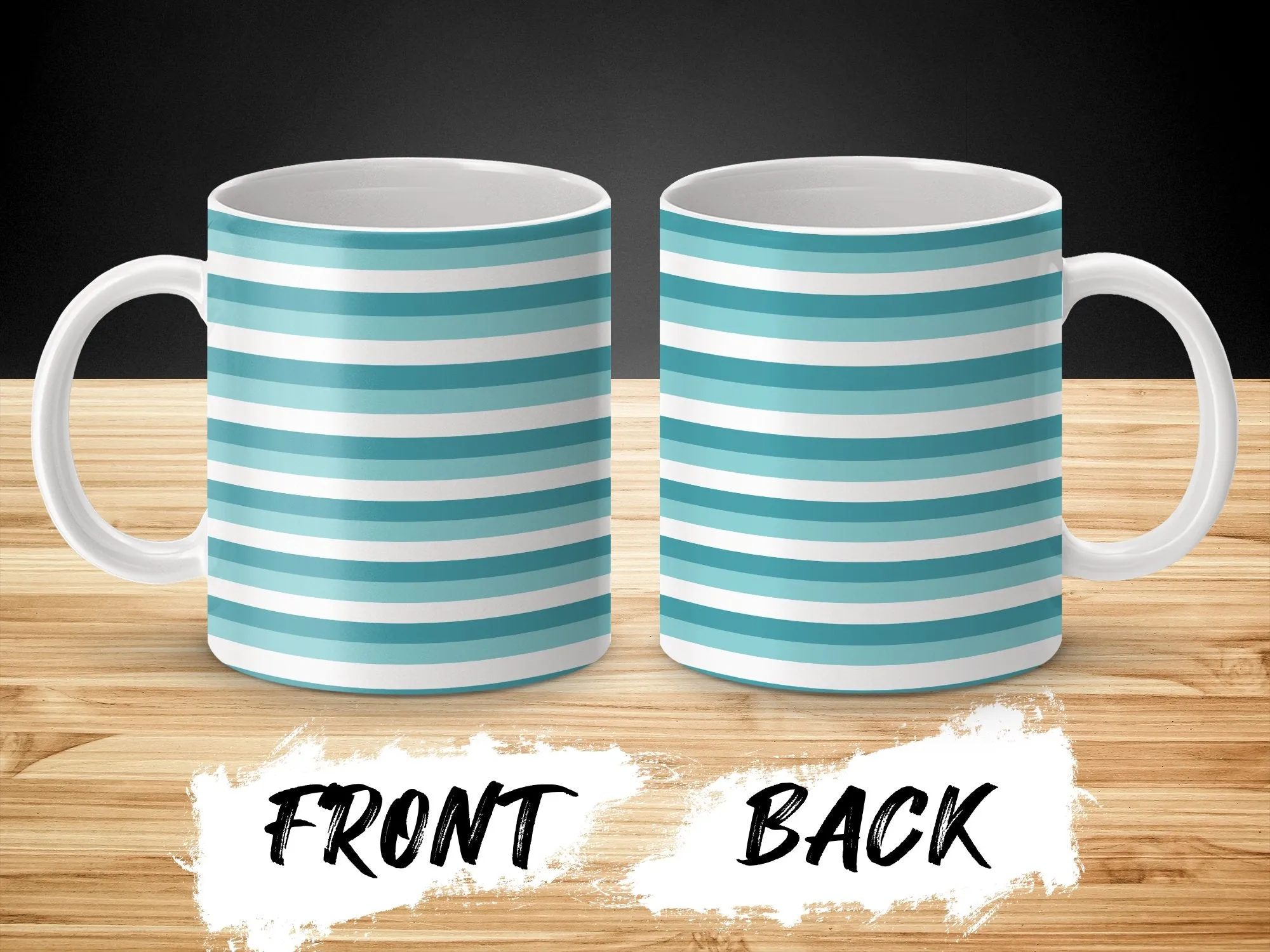 Striped Pattern Mug, Teal and White Horizontal Lines, Modern Coffee Cup, Ceramic Mug for Office and Home, Unique Drinkware Gift