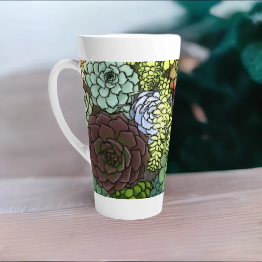 Succulent Cup - White Latte 17oz Ceramic Mug