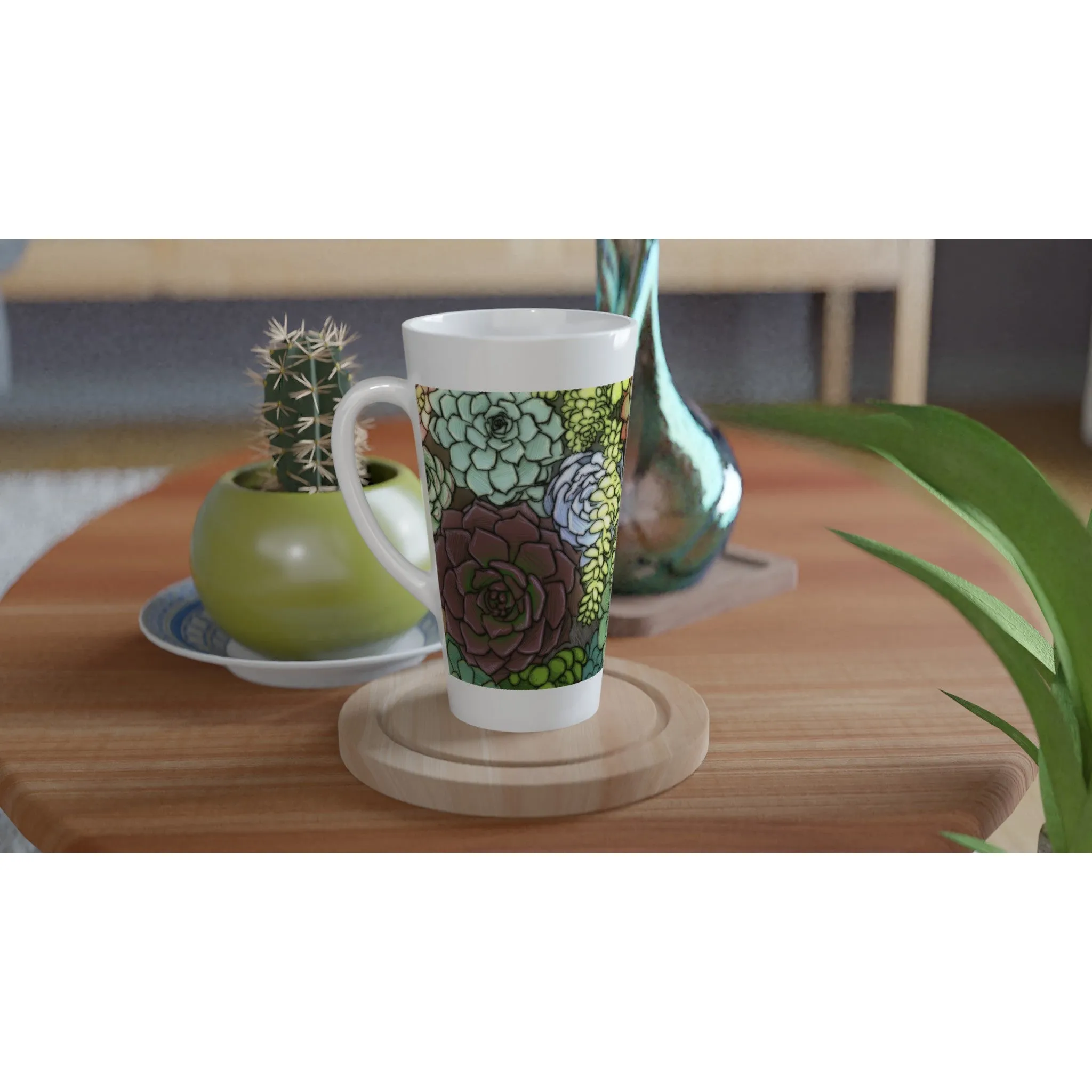 Succulent Cup - White Latte 17oz Ceramic Mug