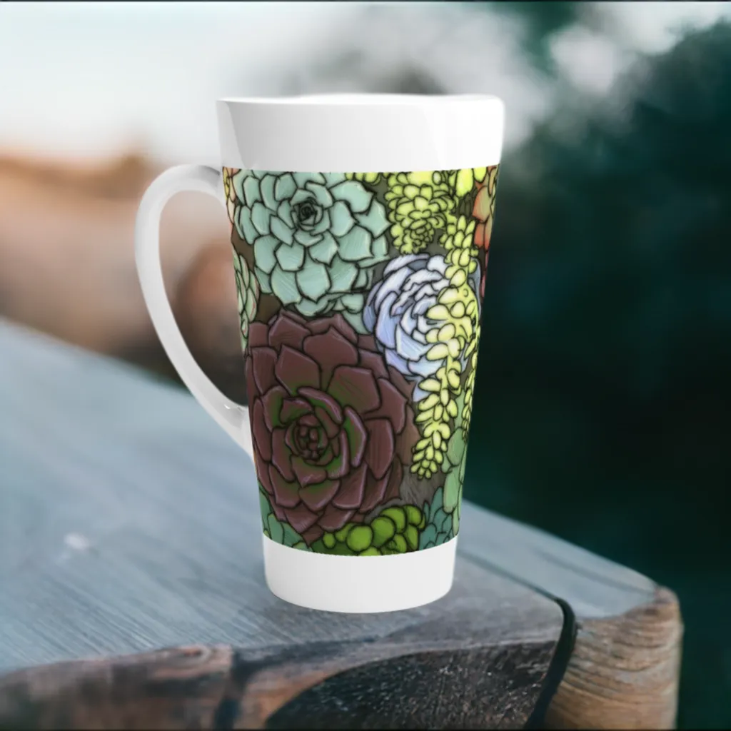 Succulent Cup - White Latte 17oz Ceramic Mug