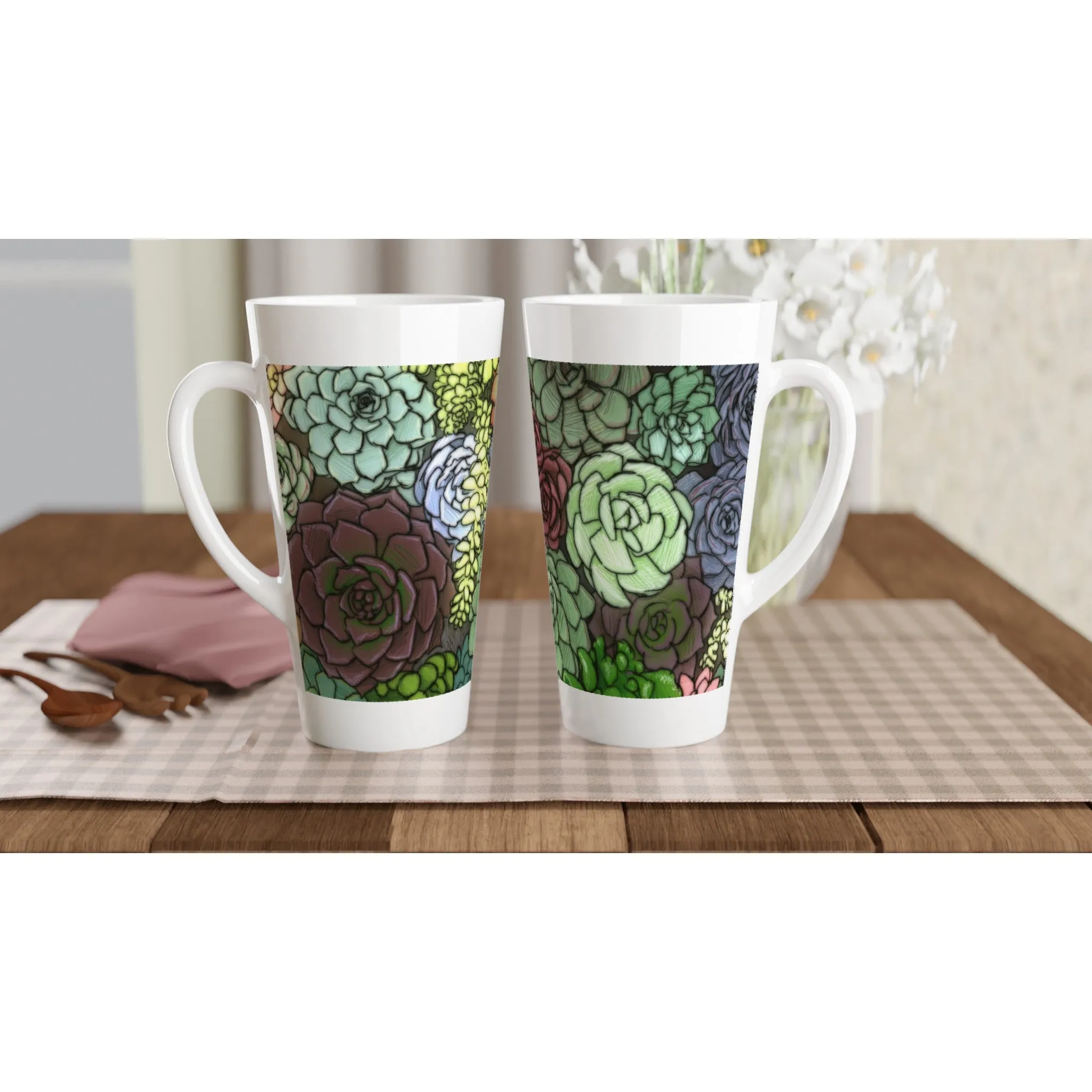 Succulent Cup - White Latte 17oz Ceramic Mug