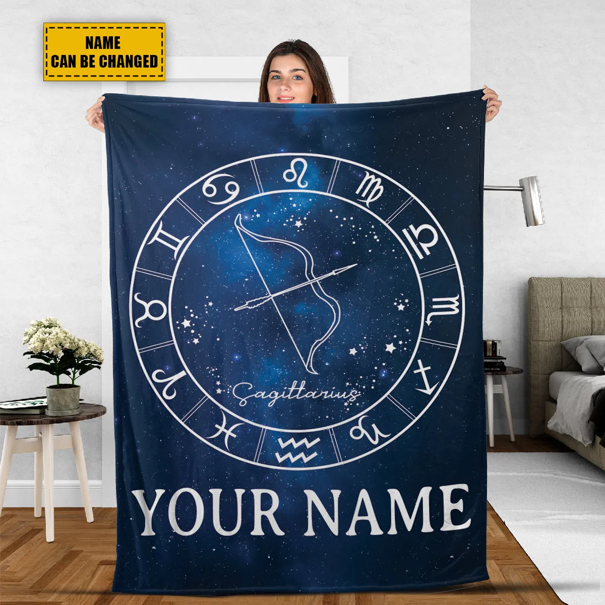 Teesdily | Sagittarius Personalized Fleece Blanket With Name Horoscope Sherpa Blanket Zodiac Sign Constellation Astrology Adult Kid Birthday Gifts