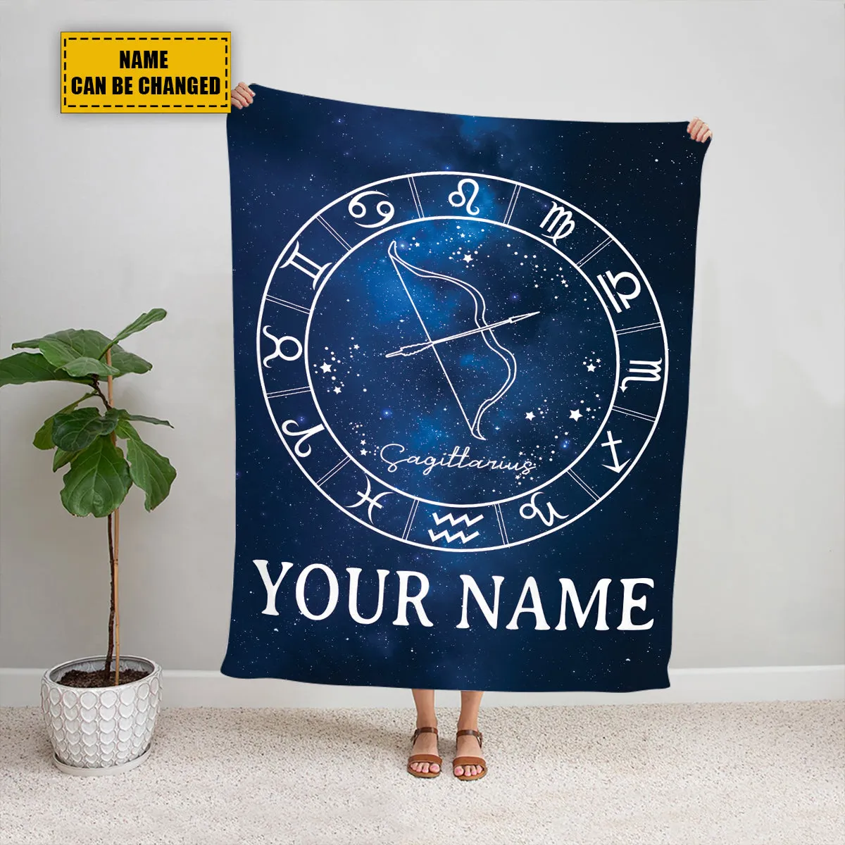 Teesdily | Sagittarius Personalized Fleece Blanket With Name Horoscope Sherpa Blanket Zodiac Sign Constellation Astrology Adult Kid Birthday Gifts