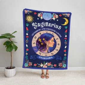 Teesdily | Sagittarius Zodiac Characteristics Customized Blanket Optimistic And Freedom-Loving Sherpa Fleece Horoscope Design Astrology Gift Birthday