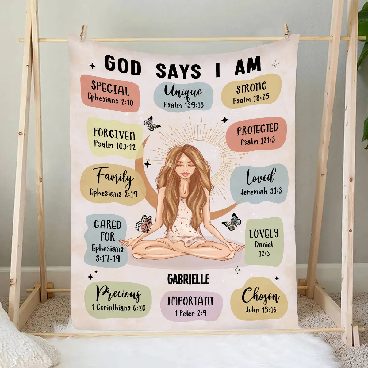 Teesdily | Yogi Yogis Personalized Blanket Yoga Girl God Says I Am Customize Blankets With Name God Inspiration Quote Positive Gift For Yoga Lovers