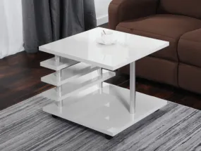 TFC&H Co. Mobile Coffee Table with LED light Color Remote Control - White- Ships from The US