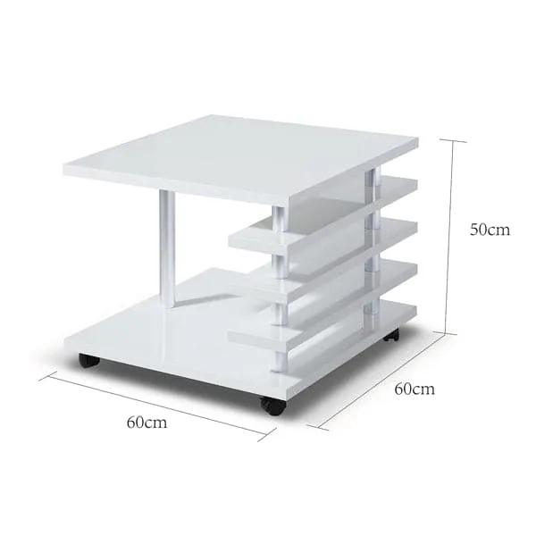 TFC&H Co. Mobile Coffee Table with LED light Color Remote Control - White- Ships from The US