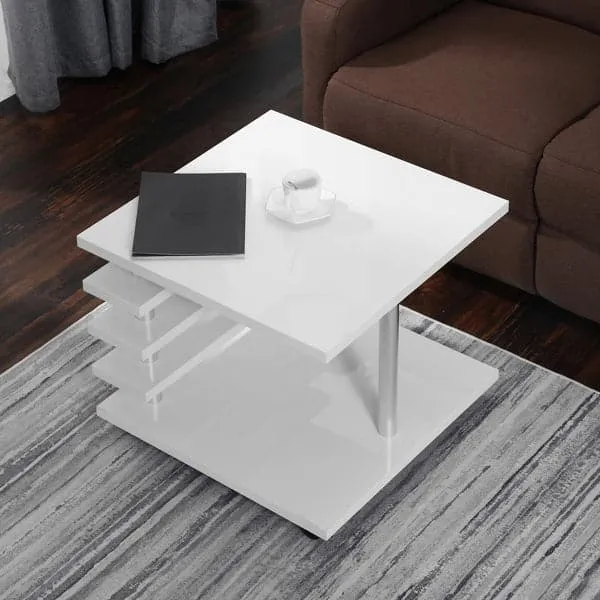 TFC&H Co. Mobile Coffee Table with LED light Color Remote Control - White- Ships from The US