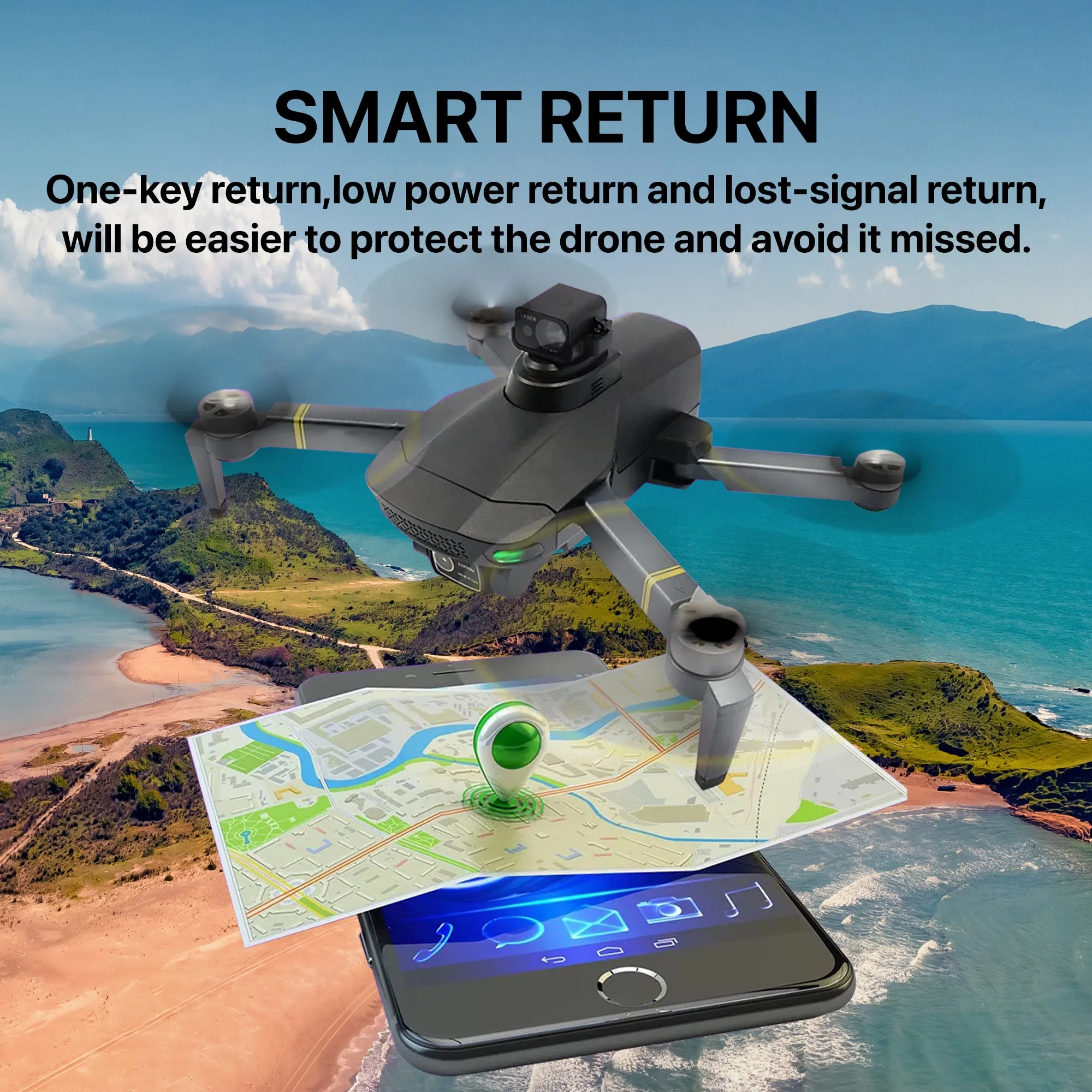 The Bigly Brothers Midnight Specter GPS Drone, 5 Directional Obstacle Avoidance, GPS Smart Return, 1km Range, Dual Camera 4k, Below 249 Grams, Carrying Case Included