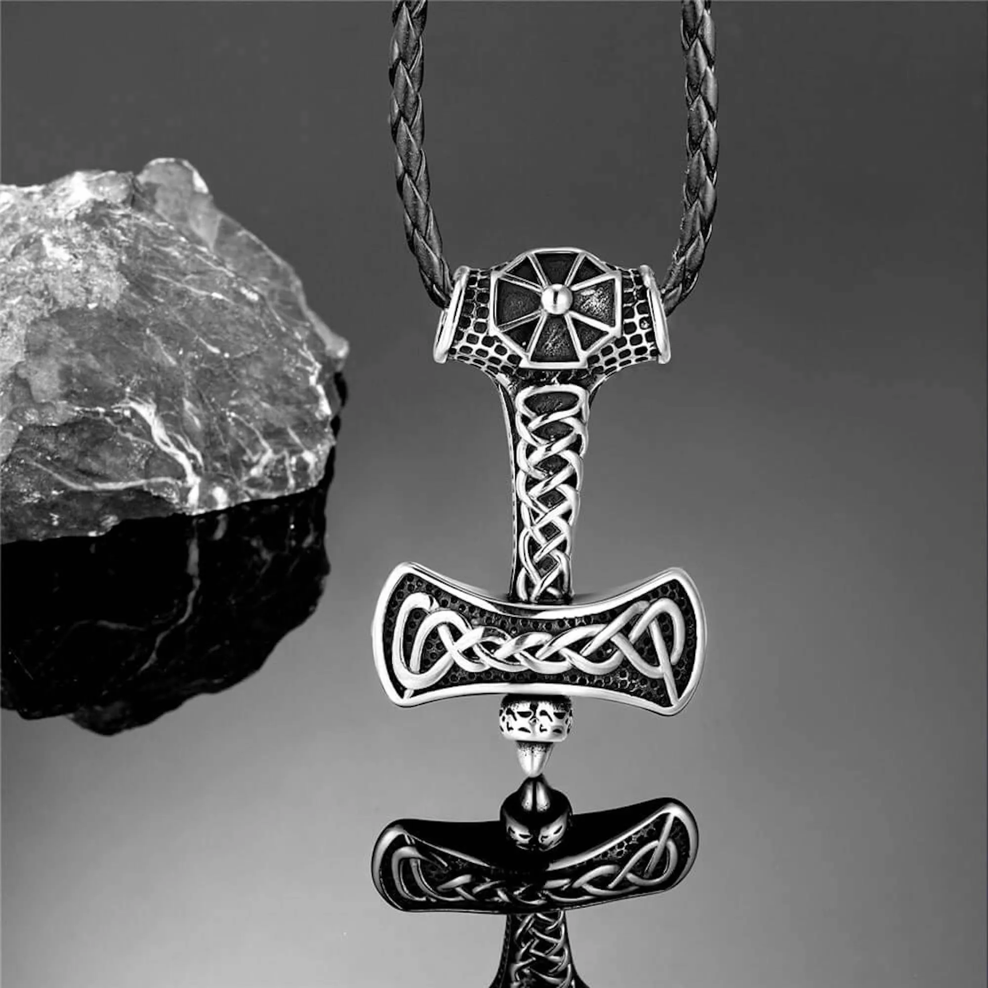 Titanium Mjölnir with Knotwork Necklace