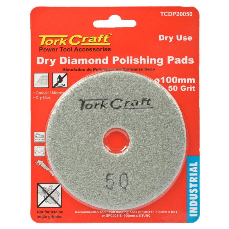 TORK CRAFT 100MM DIAMOND POLISHING PAD 50 GRIT DRY USE TCDP20050