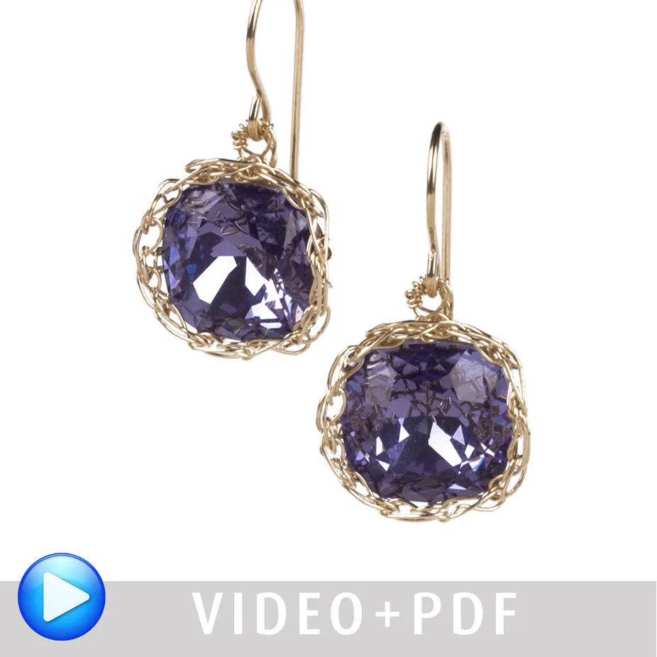 VIDEO tutorial , Jewelry pattern earrings , how to crochet wire cabochon , vintage dangle earrings  pattern, dangle Swarovski earrings