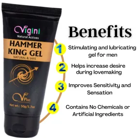 Vigini Hammer King Sexual Lubricant Lube Massage Cream Gel & Shilajit Gold Straight Stamina Testosterone Power Booster Capsule For Men-50ml 30caps