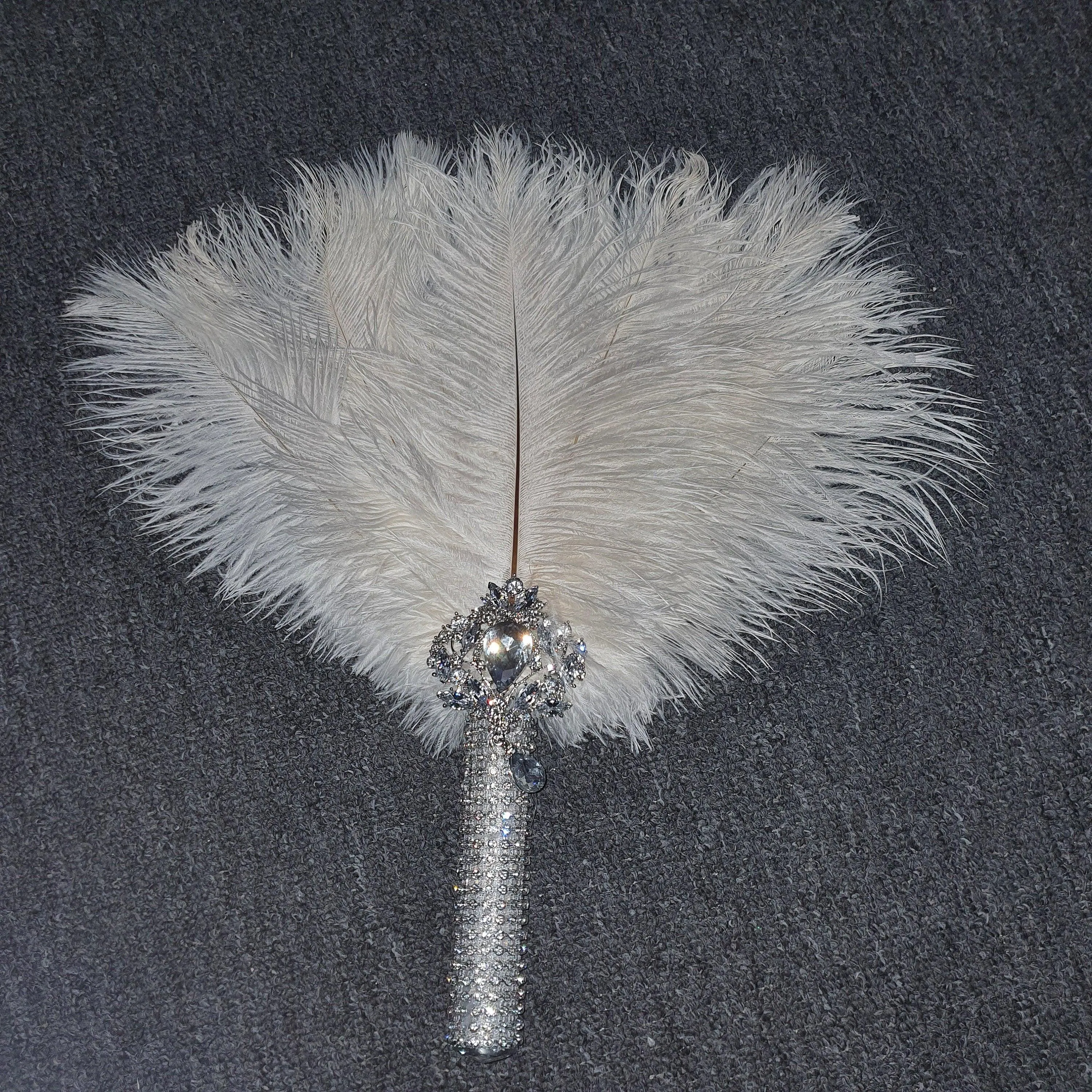 vintage style feather fan, brides wedding hand fan - any colour as custom made by Crystal wedding uk