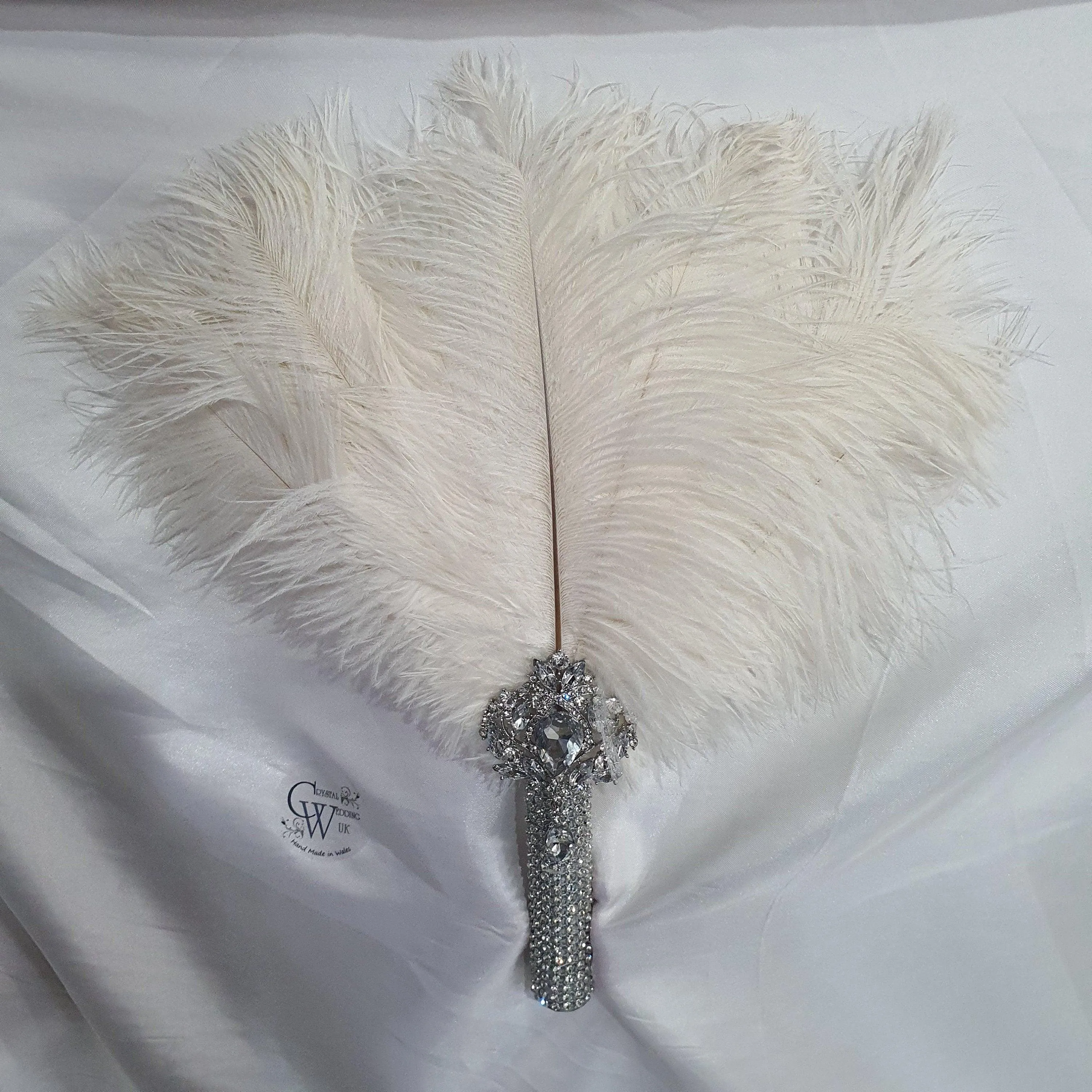 vintage style feather fan, brides wedding hand fan - any colour as custom made by Crystal wedding uk