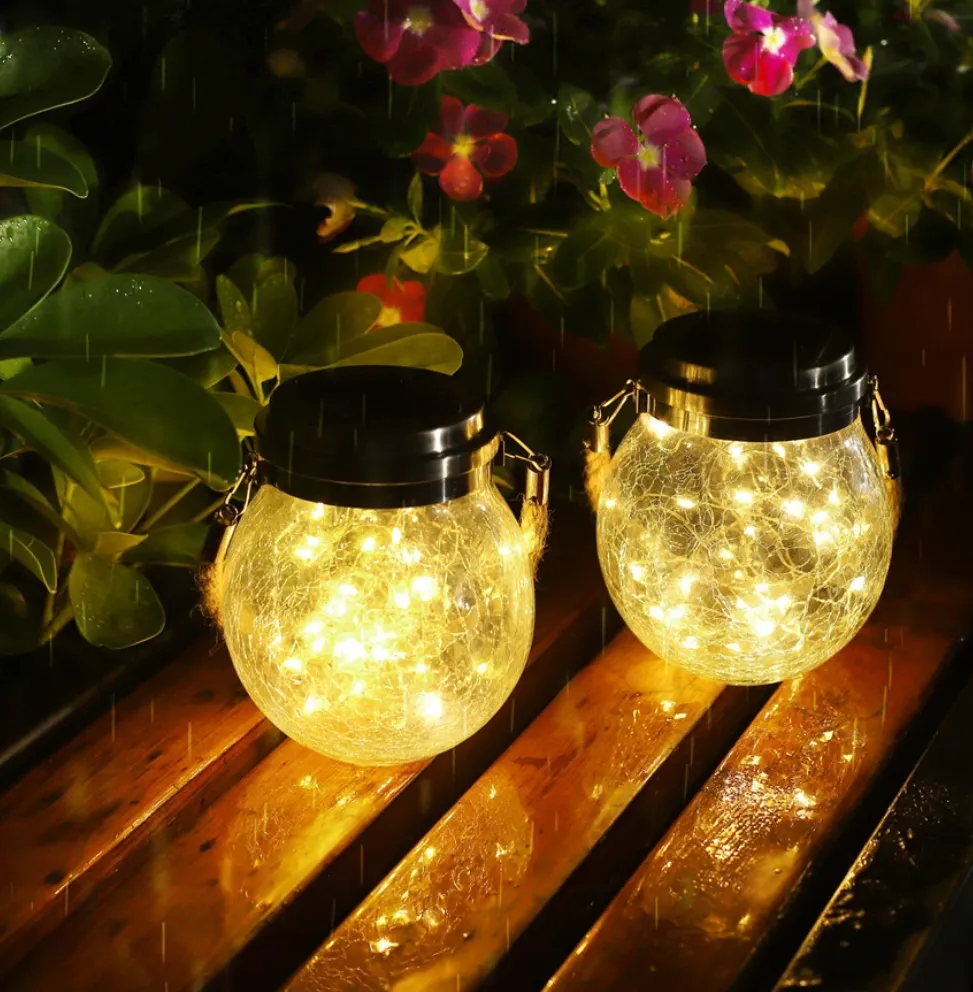 Vintage Style Glass Hanging Warm White LED Lanterns