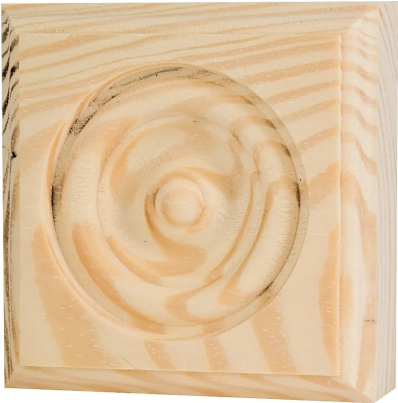 Waddell RTB35 Trim Block, 3-3/4 in H, 3-3/4 in W, Rosette Pattern, Pine Wood :EA: QUANTITY: 1