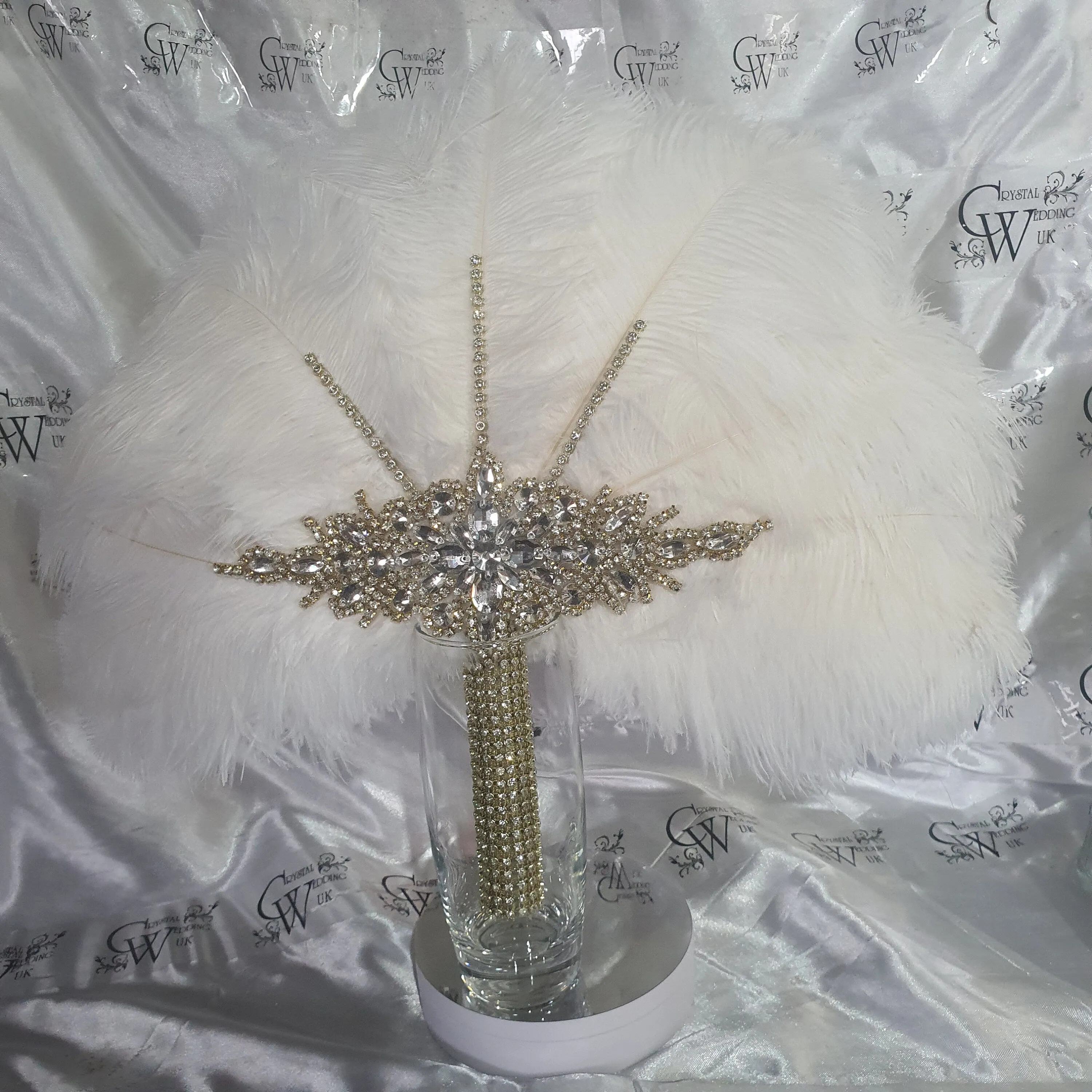 Wedding feather fan, brides ostrich fan, wedding hand fan, Great Gatsby  any colour as custom made to order by Crystal wedding uk