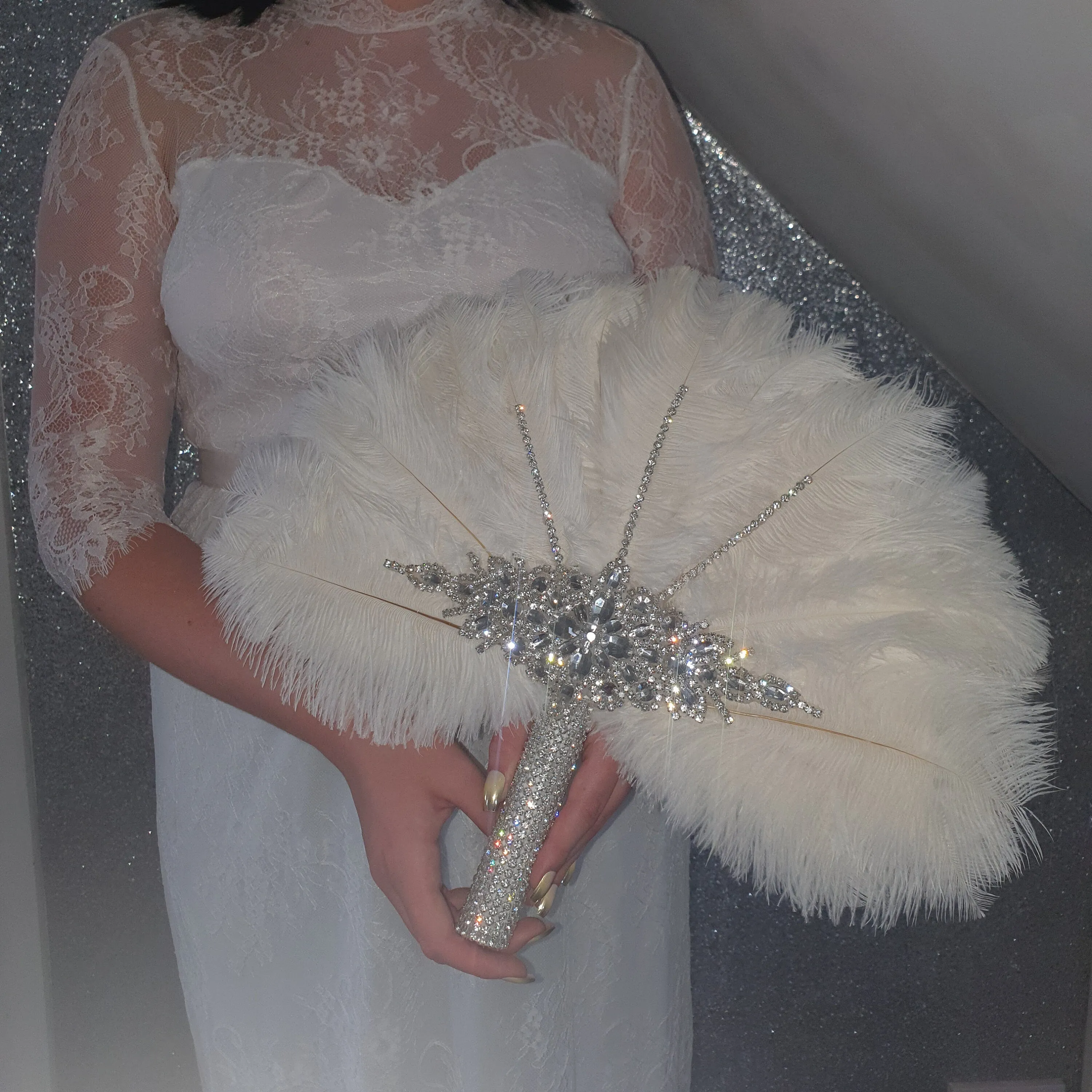 Wedding feather fan, brides ostrich fan, wedding hand fan, Great Gatsby  any colour as custom made to order by Crystal wedding uk