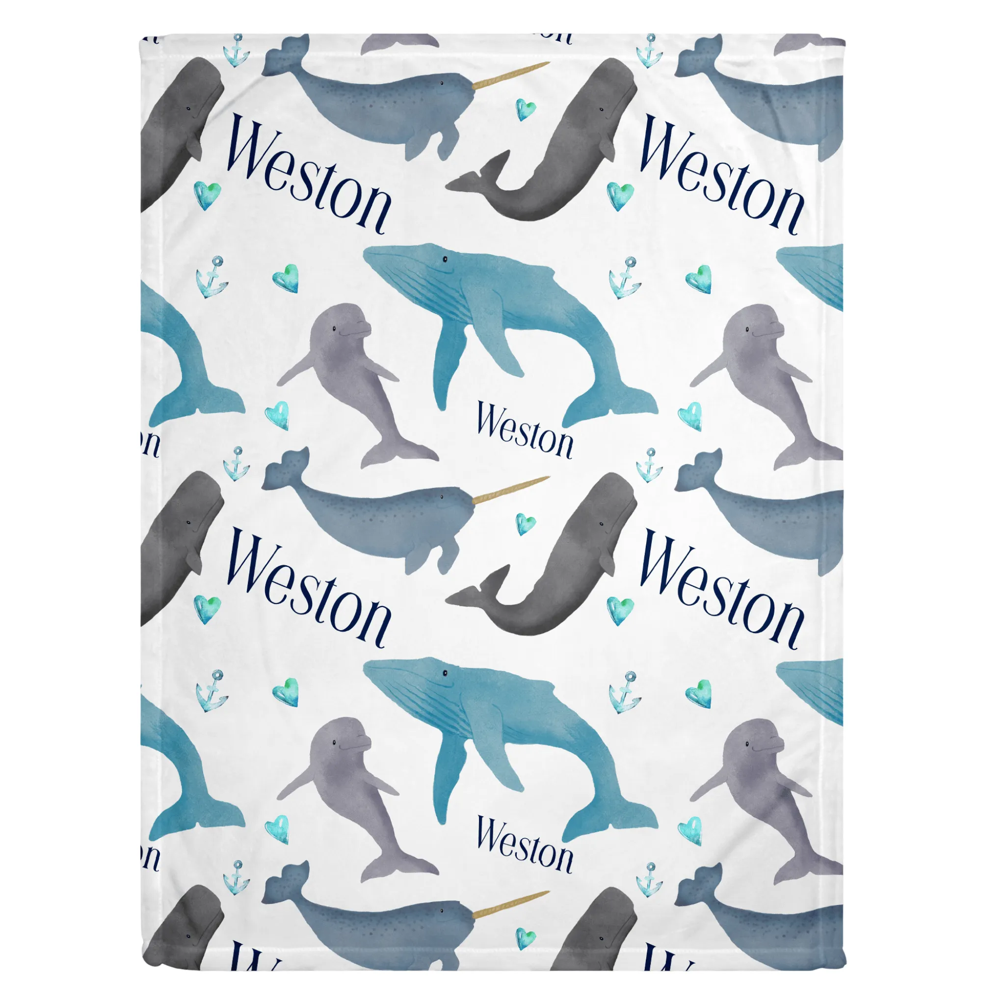 Whale Print Personalized Minky Blanket (Plush Minky)