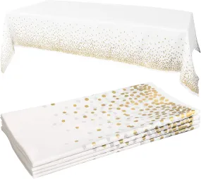 White/Gold Tablecloths, 4pk, 54"X108" - Gold Dot Disposable Tablecloths -