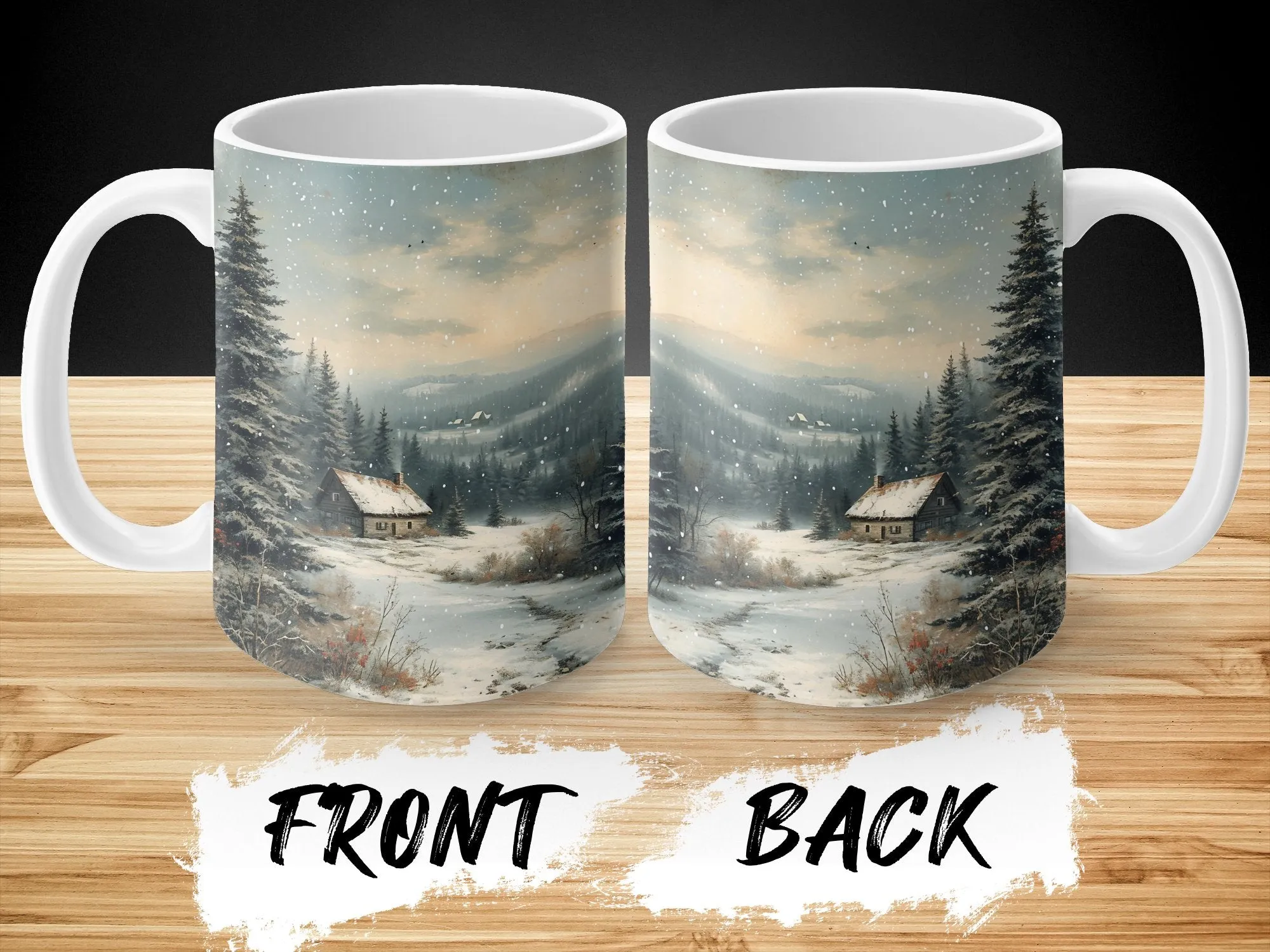 Winter Cabin Scene Mug, Snowy Landscape Coffee Cup, Rustic Forest Home Decor, Nature Lover Gift, Cozy Winter Morning Drinkware