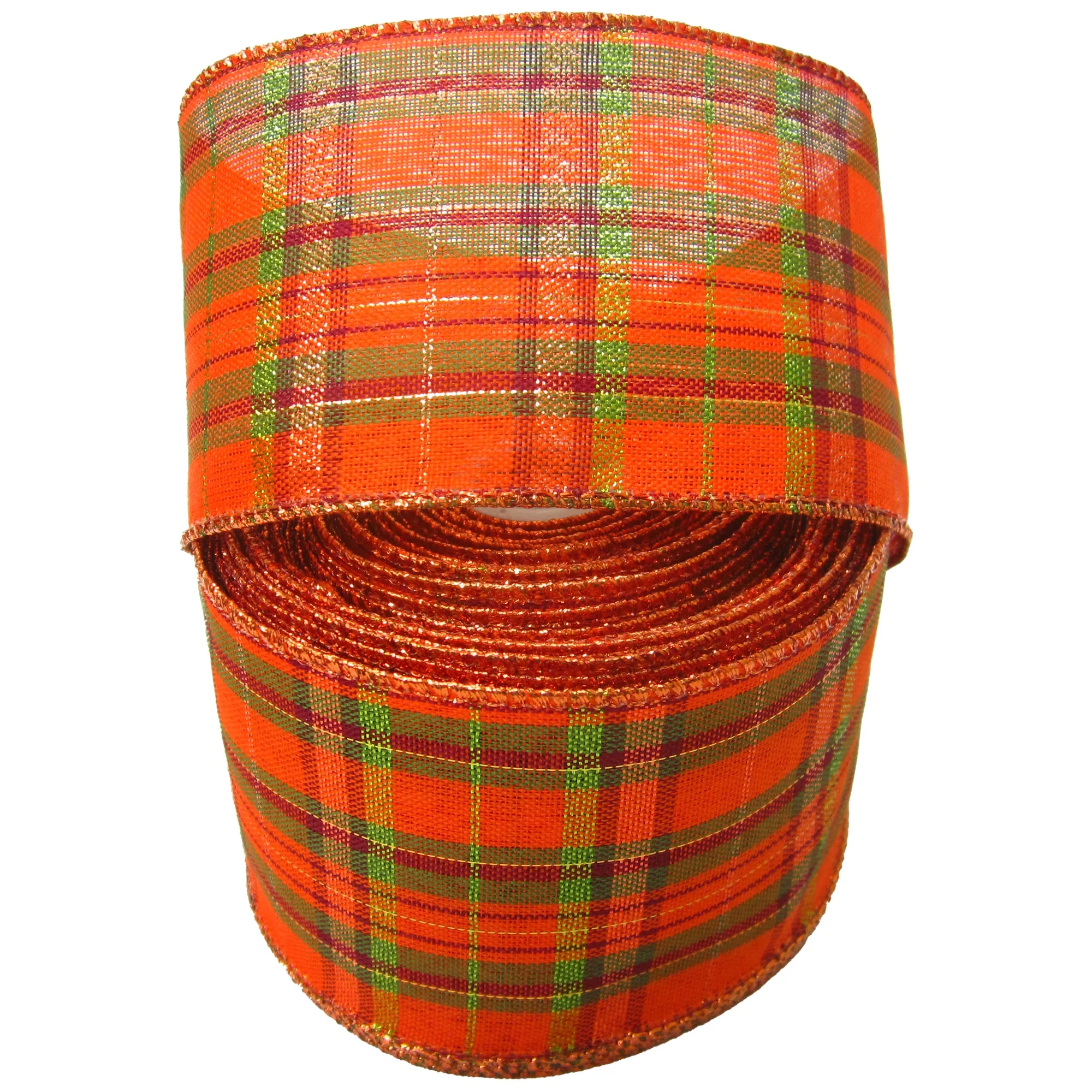 Wired Pumpkin Plaid Ribbon (#40-2.5"Wx10Yards)