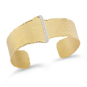 Yellow Gold Open Cuff with Pave Buckle Design