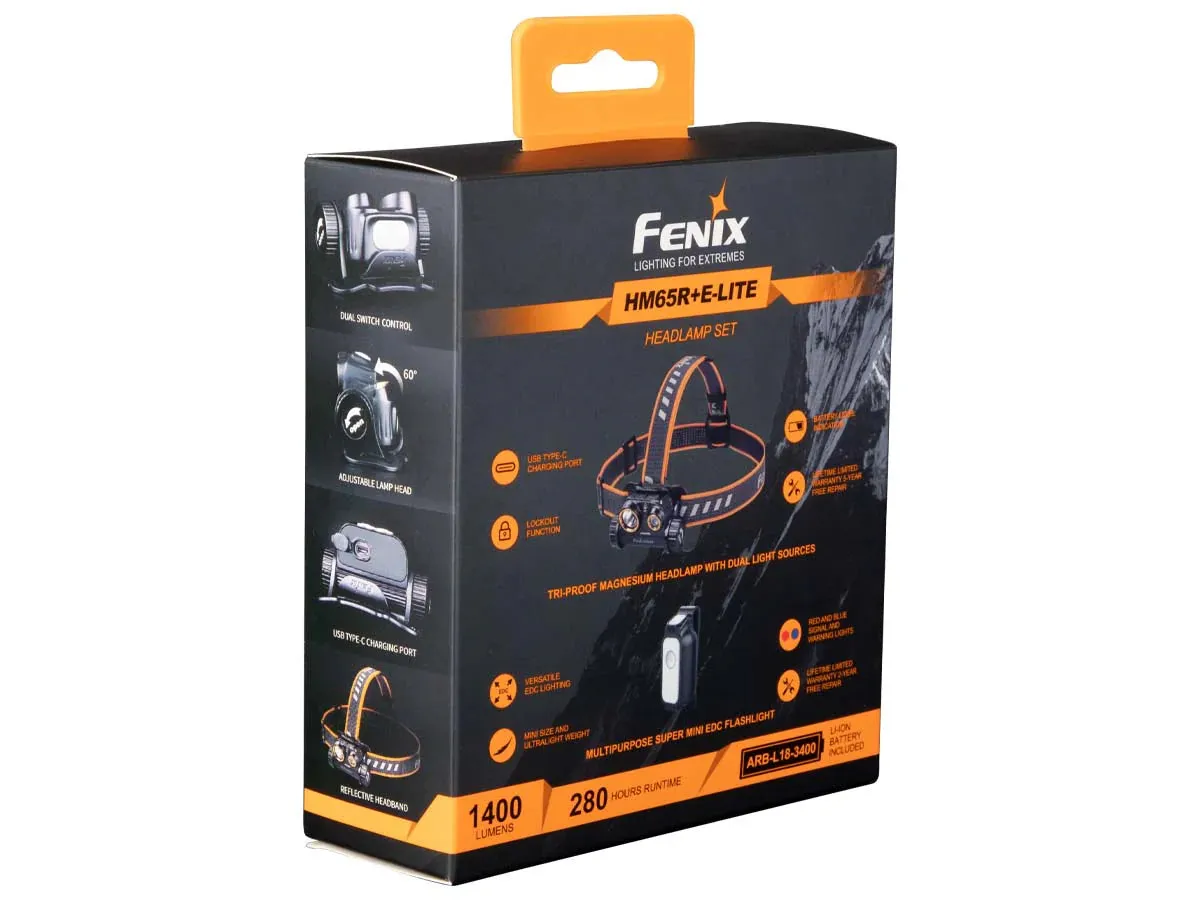 [Y.E.S] Fenix HM65R Headlamp 1600 Lumens w/ Free E-LITE Flashlight