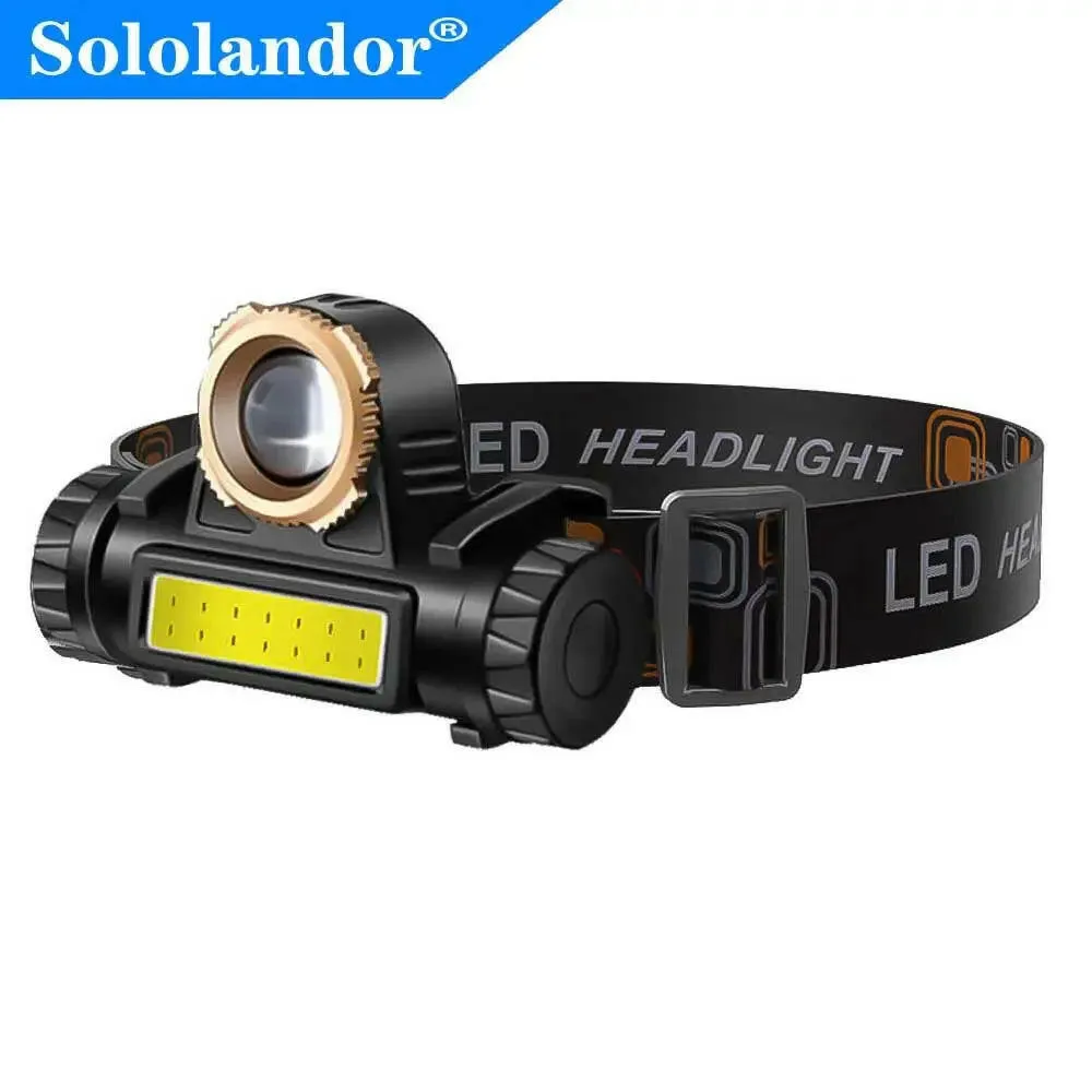 Zoomable Built-in Battery Camping Powerful LED Headlamp COB USB Rechargeable Headlight stepless dimming Torch Head Lamp Lantern